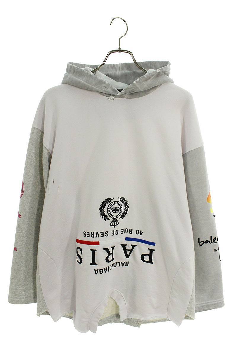 バレンシアガ BALENCIAGA　サイズ:1 22AW Upside Down Hoodie 698156 TMVD1 スピードハンターアップサイドダウンパーカー(ホワイト×グレー)【612132】【SS13】【メンズ】【中古】bb154#rinkan*B