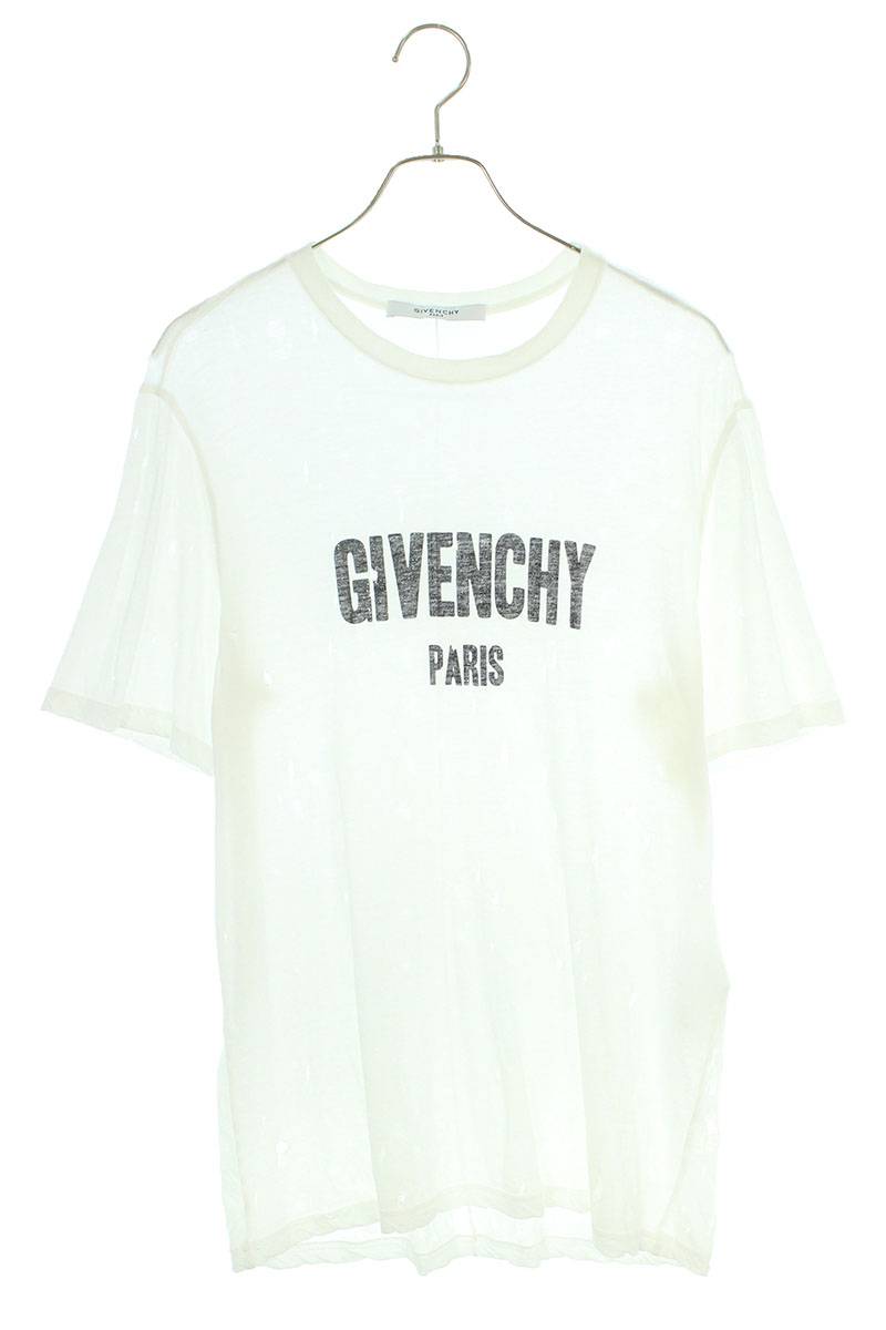 ジバンシィ GIVENCHY　サイズ:XS 16P 7704 485 デストロイ加工 ロゴプリントTシャツ(ホワイト)【603042】【OM10】【メンズ】【中古】bb169#rinkan*B