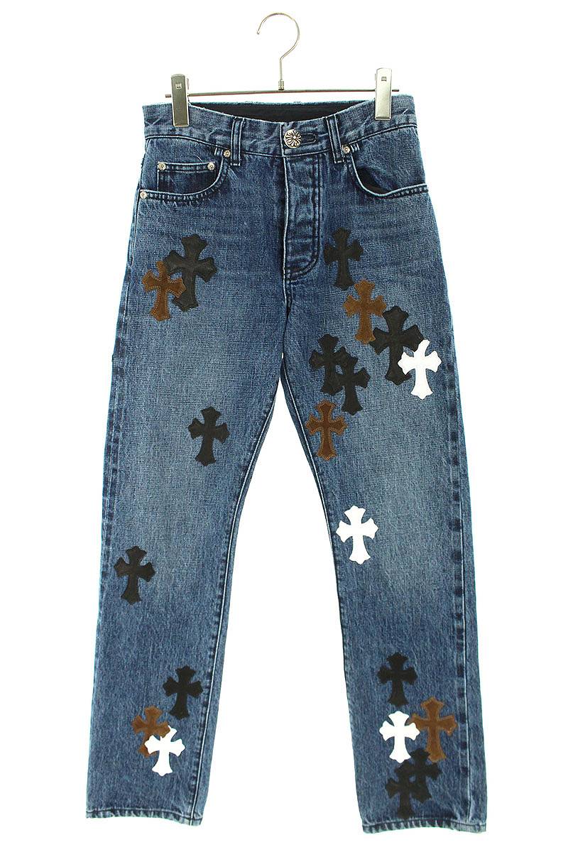 クロムハーツ Chrome Hearts　サイズ:27インチ JEAN STRTLG FBRC クロスパッチ付きウォッシュドデニムパンツ(インディゴ×ブラック×ホワイト)【524032】【GZ11】【メンズ】【中古】bb376#rinkan*B