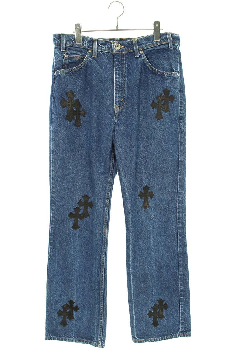 クロムハーツ Chrome Hearts　サイズ:33インチ U VNTG JEAN BL ORNG TAB クロスパッチ付きウォッシュド517デニムパンツ(インディゴ×ブラック)【417032】【SJ02】【メンズ】【中古】bb82#rinkan*S