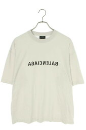 バレンシアガ BALENCIAGA　サイズ:XS 22AW 612966 TNVV8 ダメージ加工リバースロゴプリントTシャツ(グレー調)【323042】【SB01】【メンズ】【中古】bb127#rinkan*B