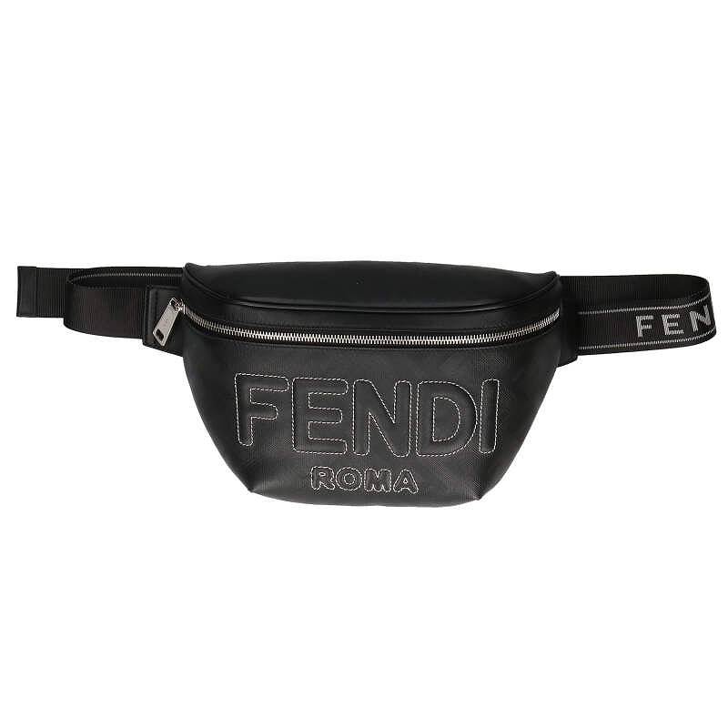 フェンディ FENDI　 7VA562 AP15 ロゴエンボス刺繍レザーボディバッグ(ブラック)【018032】【SB01】【小物】【新古品】bb20#rinkan*N