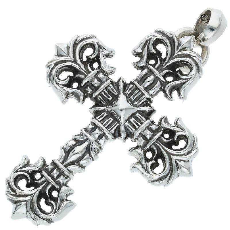 クロムハーツ Chrome Hearts　 FILIG CROSS-SM W BALE フィリグリークロスS Wベイル シルバーネックレストップ(シルバー 82.90g)【518032】【OM10】【小物】【中古】bb205#rinkan*B