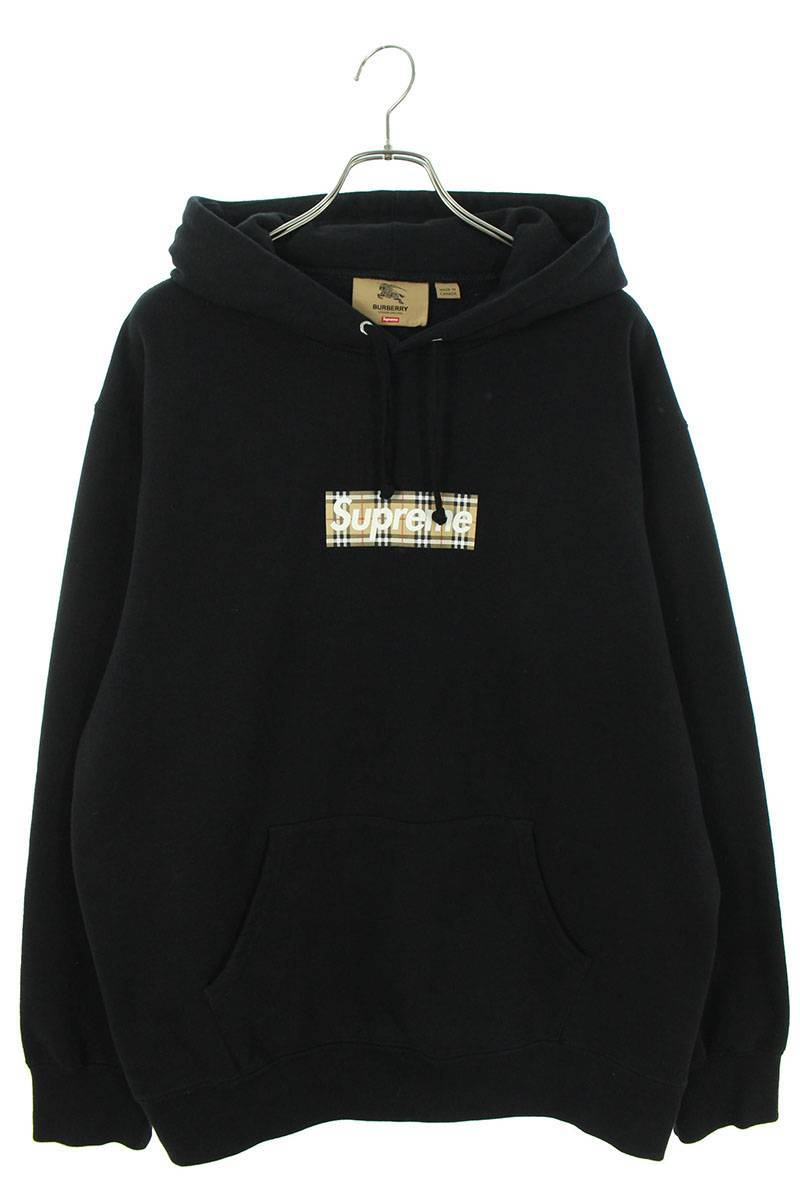 シュプリーム SUPREME　×バーバリー Burberry サイズ:L 22SS Burberry Box Logo Hooded Sweatshirt バーバリーボックスロゴパーカー(ブラック)【612132】【SS13】【メンズ】【中古】bb334#rinkan*B