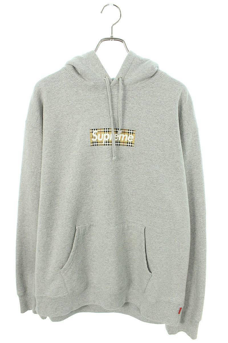 シュプリーム SUPREME　×バーバリー Burberry サイズ:L 22SS Burberry Box Logo Hooded Sweatshirt バーバリーボックスロゴパーカー(グレー)【612132】【SS13】【メンズ】【中古】bb154#rinkan*A