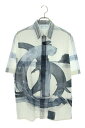 ディオール DIOR サイズ:37 193C545A5586 グラフィティデザイン半袖シャツ(ホワイト×ブルー)【423052】【SS13】【メンズ】【中古】bb132#rinkan*B(4)