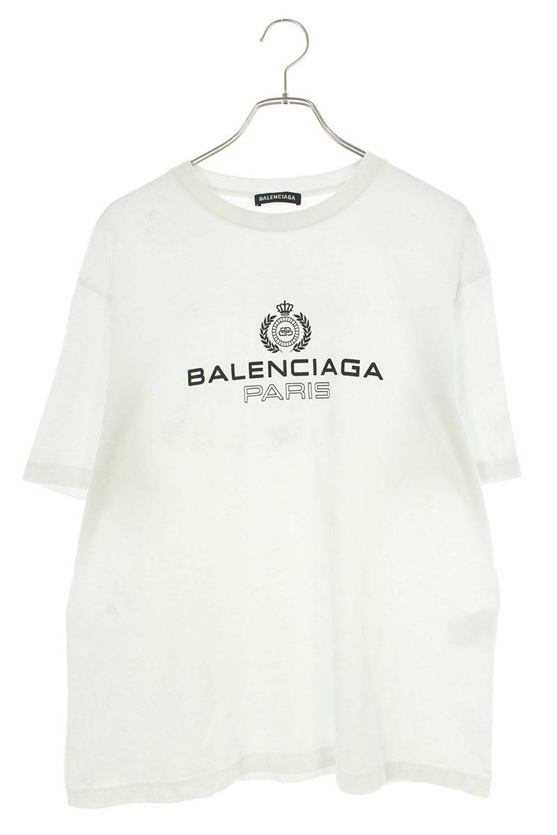 バレンシアガ BALENCIAGA　サイズ:M 594579 TGV60 BBロゴプリントTシャツ(ホワイト)【724042】【NO05】【メンズ】【中古】bb132#rinkan*B
