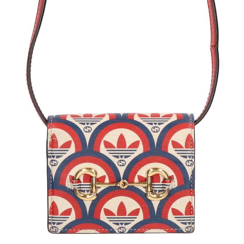 グッチ GUCCI　×アディダス adidas 702248 ホースビットレザーショルダーウォレット財布(レッド×ネイビー×ベージュ)【500132】【BS55】【小物】【中古】bb216#rinkan*Cのサムネイル