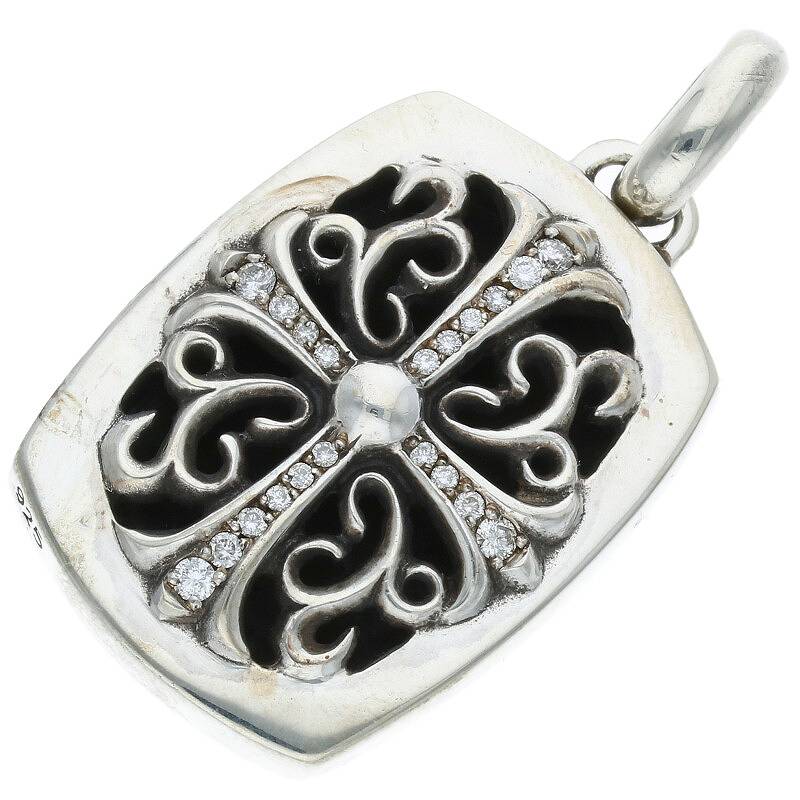 クロムハーツ Chrome Hearts KEEPER PENDANT P D キーパーペンダント PAVEアフターダイヤ シルバーネックレストップ(シルバー×クリア 31.37g)【700132】【SJ02】【小物】【中古】bb76 rinkan B