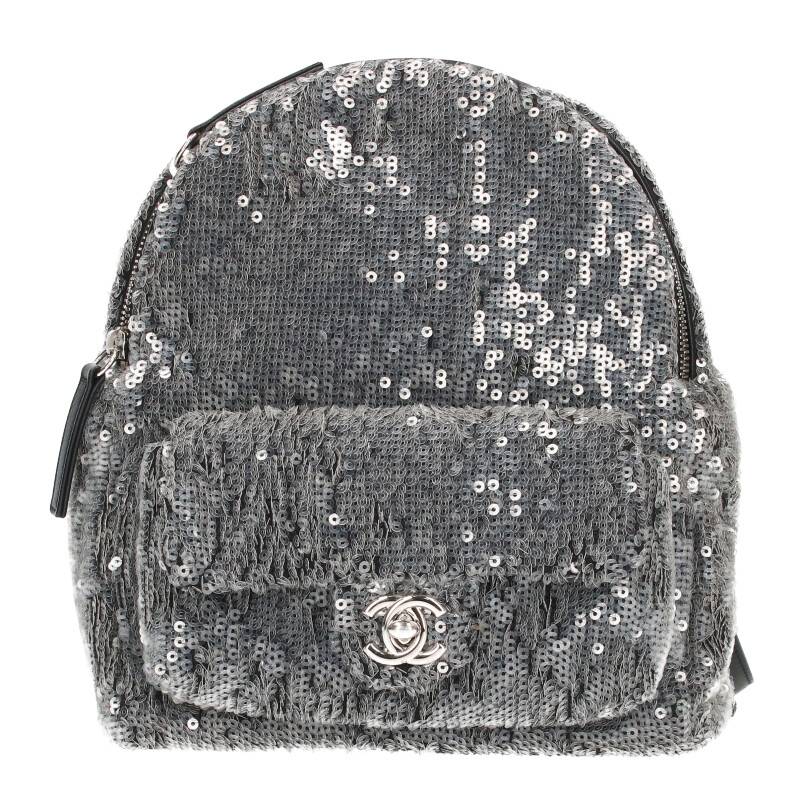 シャネル CHANEL　 スパンコールミニリュックバックパック(シルバー×ブラック)【800132】【SB01】【小物】【中古】bb380#rinkan*A