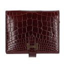 エルメス HERMES　 ベアンコンパクト A刻印 ゴールド金具アリゲーター財布(ボルドー)【710132】【GZ11】【小物】【中古】bb33#rinkan*B