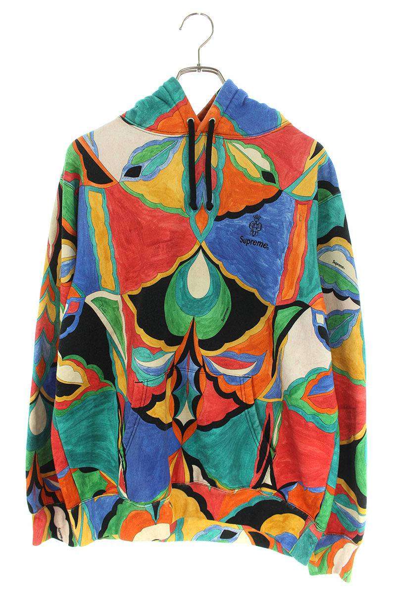 シュプリーム SUPREME　×エミリオプッチ EMILIO PUCCI サイズ:M 21SS Emilio Pucci Hooded Sweatshirt 総柄プルオーバーパーカー(マルチカラー)【101132】【OM10】【メンズ】【中古】bb51#rinkan*B