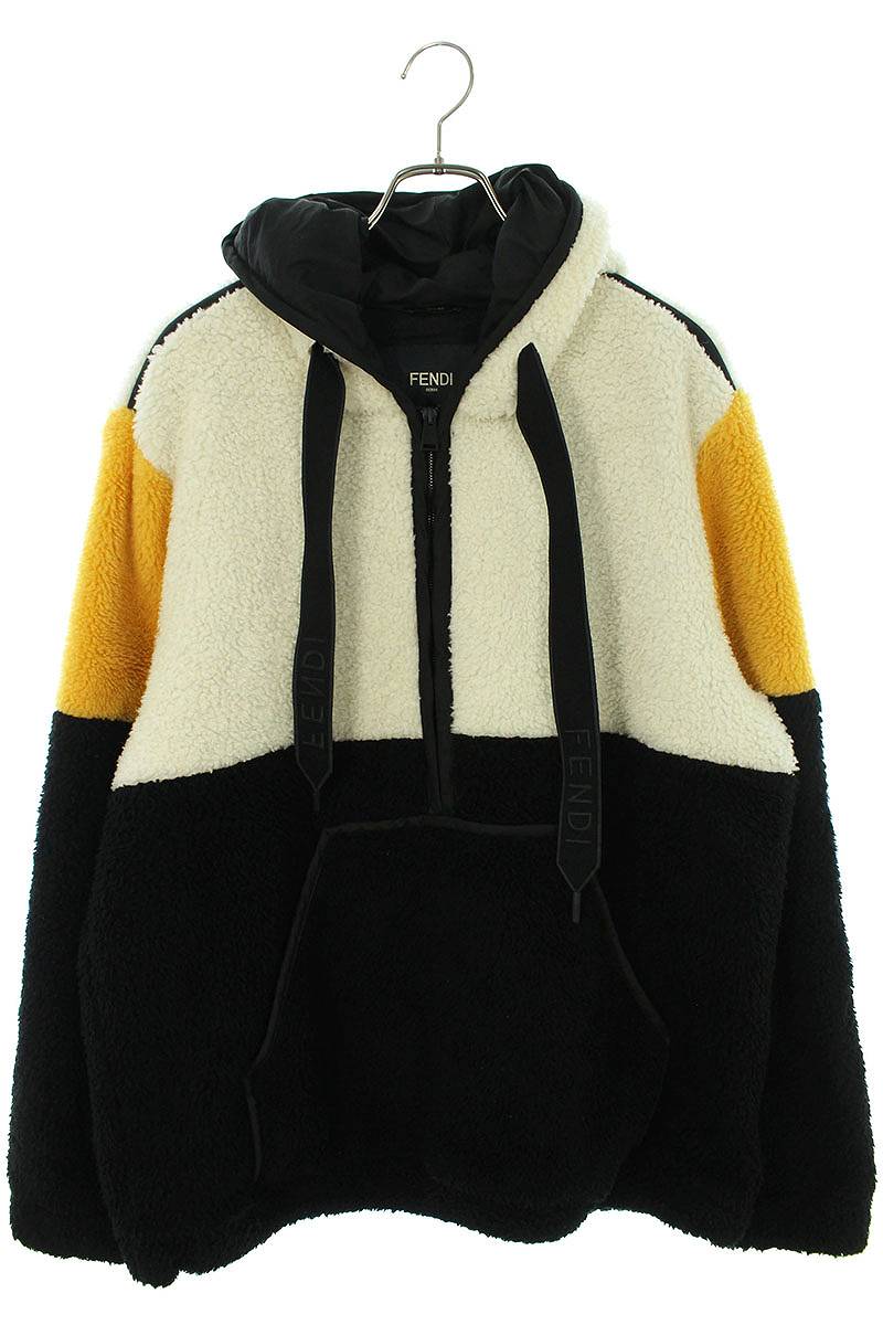 フェンディ FENDI　サイズ:50 21AW FW1109 AI7H ボアフリースブルゾン(ブラック×ホワイト×イエロー)【401132】【BS55】【メンズ】【中古】bb170#rinkan*B