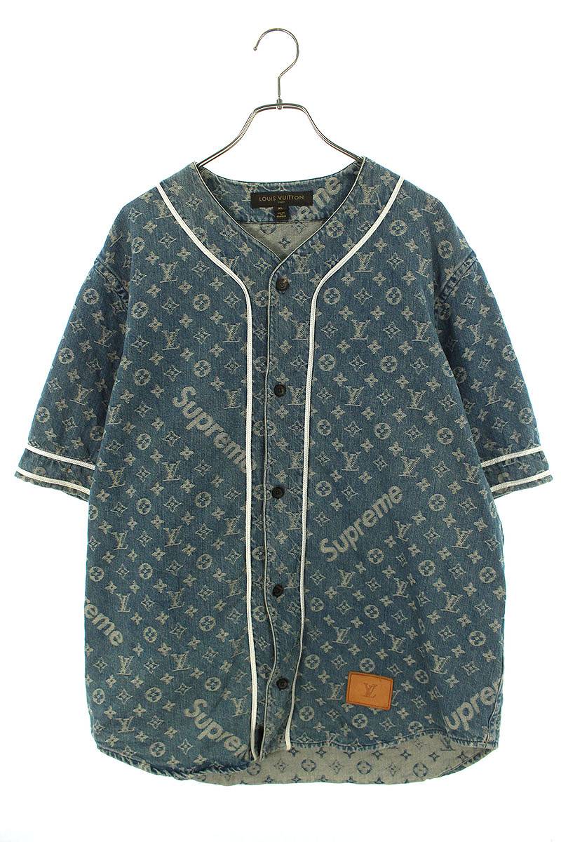 シュプリーム ルイヴィトン SUPREME LOUISVUITTON　サイズ:XL 17AW LV Jacquard Denim Baseball Jersey モノグラムデニムベースボール半袖シャツ(インディゴ)【711132】【SB01】【メンズ】【中古】bb216#rinkan*B