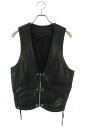 クロムハーツ Chrome Hearts　サイズ:S 6BTN ZIP FRNT VEST バックスタークロスボールボタンレザーベスト(ブラック×シルバー)【911132】【FK04】【メンズ】【中古】bb223#rinkan*B