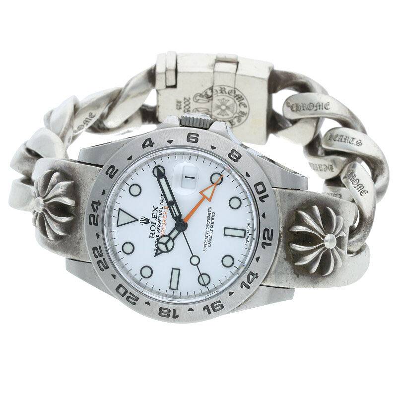 クロムハーツ Chrome Hearts　×ロレックス ROLEX Ref.216570 エクスプローラーII CHXクラシックリンクボックスクリップ腕時計(シルバー×ホワイト 252.22g)【402132】【GZ11】【小物】【中古】bb297#rinkan*B