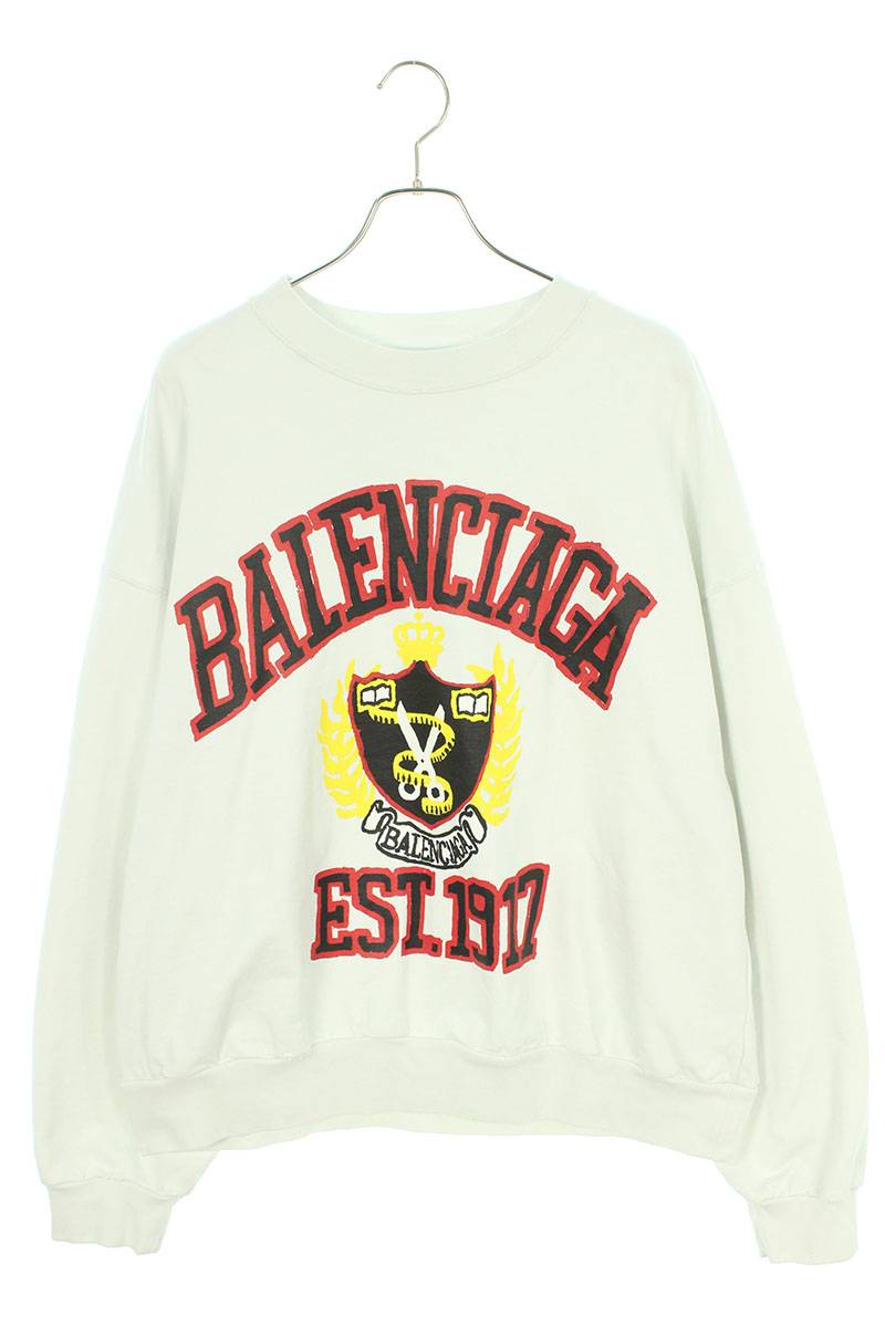 バレンシアガ BALENCIAGA　サイズ:XL 23SS 697869 TOVK2 DIYカレッジスウェット(ホワイト)【012132】【SB01】【メンズ】【中古】bb356#rinkan*B