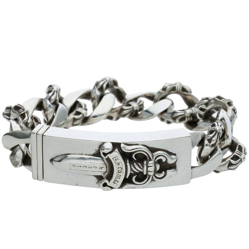 クロムハーツ Chrome Hearts　サイズ:12LINK ID DAGGER ダガーIDファンシーリンク シルバーブレスレット(シルバー 115.96g)【512132】【NO05】【小物】【中古】bb389#rinkan*B