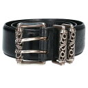 クロムハーツ Chrome Hearts　サイズ:34 BLT ROLLER2 ダブルピンスクロール レザーベルト(ブラック×シルバー)【312132】【SJ02】【小物】【中古】bb212#rinkan*B