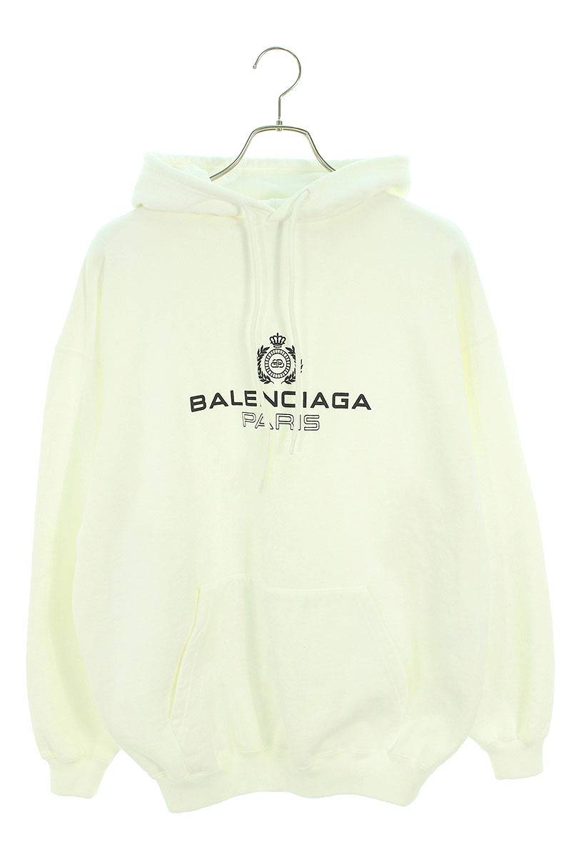 バレンシアガ BALENCIAGA　サイズ:XS 578135 TGV70 BBロゴプリントプルオーバーパーカー(ホワイト)【522132】【OM10】【メンズ】【中古】bb205#rinkan*B