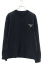 プラダ PRADA　サイズ:XL 21AW UJL21A ロゴプリントナイロン切り替えクルーネックスウェット(ネイビー)【401042】【NO05】【メンズ】【中古】bb317#rinkan*B