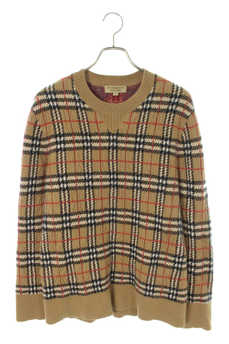 バーバリー Burberry　サイズ:L 18AW 8005117 ノヴァチェックカシミヤニット(ベージュ調)【601042】【SB01】【メンズ】【中古】bb411#rinkan*B