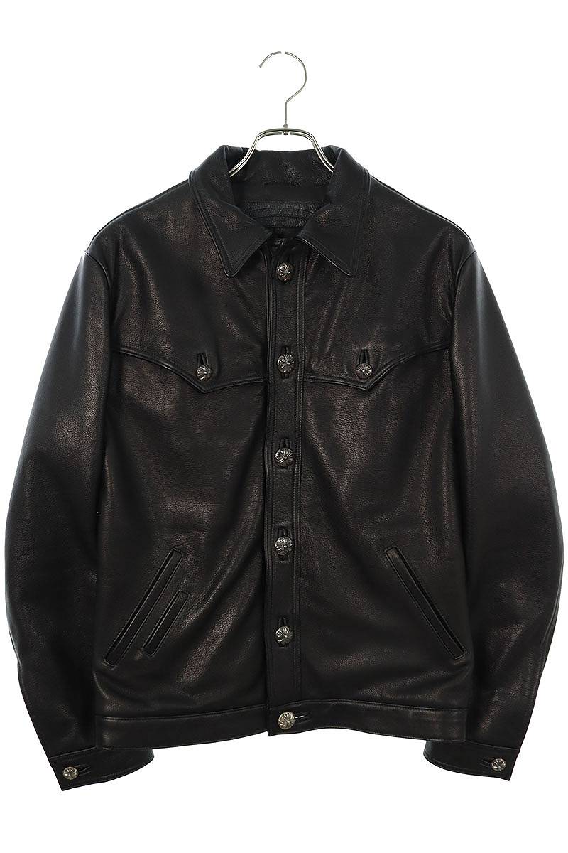 クロムハーツ Chrome Hearts　サイズ:M CLASSIC JEAN LTHR レザークラシックジーン 現行型レザージャケット(ブラック×シルバー)【402042】【SS07】【メンズ】【中古】bb327#rinkan*B