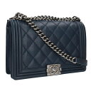 シャネル CHANEL　 ボーイシャネル マトラッセココマークレザーショルダーバッグ(ネイビー×シルバー)【602042】【SS13】【小物】【中古】bb17#rinkan*B