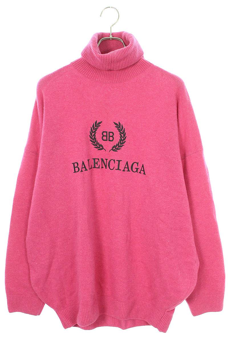 バレンシアガ BALENCIAGA　サイズ:L 18AW 542618 T4081 ロゴ刺繍タートルネックニット(パープル)【802042】【OM10】【メンズ】【中古】bb132#rinkan*B