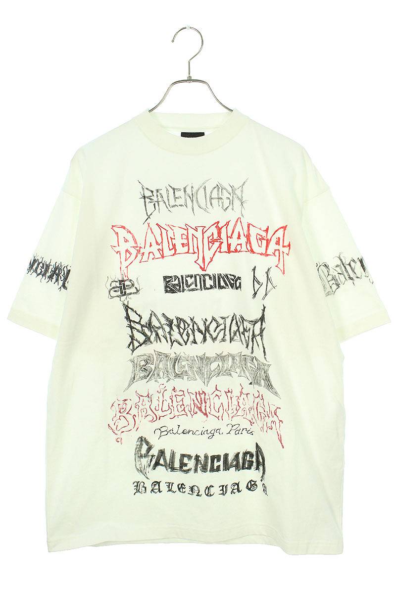 バレンシアガ BALENCIAGA　サイズ:S 24SS EXCLUSIVE LARGE FIT T-SHIRT 641675 TPVO2 メタルロゴTシャツ(ホワイト)【802042】【OM10】【メンズ】【中古】bb131#rinkan*S