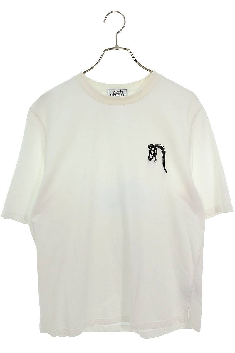 エルメス HERMES　サイズ:M ホースレザーTシャツ(ホワイト×ブラック)【022042】【BS99】【メンズ】【中古】bb334#rinkan*B