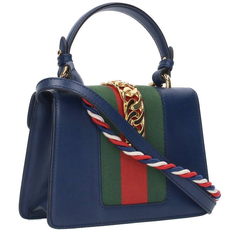 グッチ GUCCI　 シルビィ サイドFFロゴオーバルショルダーバッグ(ネイビー×ゴールド)【612042】【BS55】【小物】【中古】bb17#rinkan*A