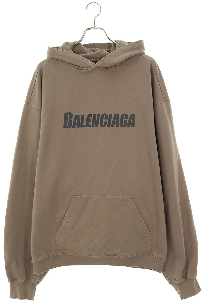 バレンシアガ BALENCIAGA　サイズ:XS 23SS 729361 TNVL2 クラッシュ加工プルオーバーパーカー(ブラウン)【022042】【SJ02】【メンズ】【中古】bb210#rinkan*C