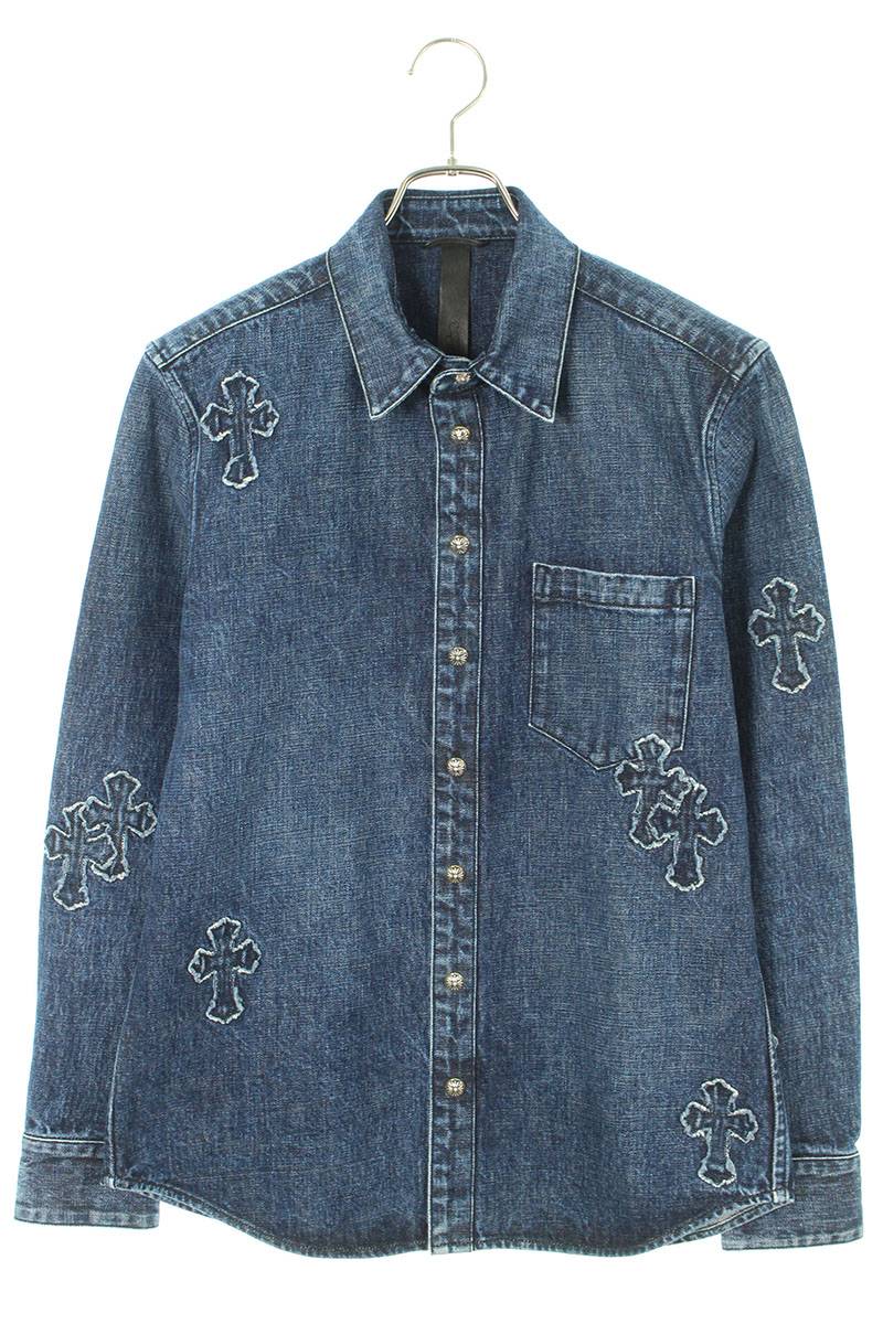 クロムハーツ Chrome Hearts　サイズ:M LOOSEENDS LS CRS PATCH ルーズエンド クロスパッチ装飾デニム長袖シャツ(インディゴ×シルバー)【422042】【SS07】【メンズ】【中古】bb327#rinkan*B