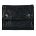 クロムハーツ Chrome Hearts　 WAVE MINI ウェーブミニ クロスボールボタンレザーウォレット財布(ブラック×シルバー)【622042】【NO05】【小物】【中古】bb209#rinkan*A