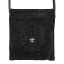 クロムハーツ Chrome Hearts　 SQ PKT BS FLEUR スクエアポケットBSフレア BSフレアレザーパッチヌバックショルダーバッグ(ブラック×シルバー)【103042】【OM10】【小物】【中古】bb346#rinkan*B