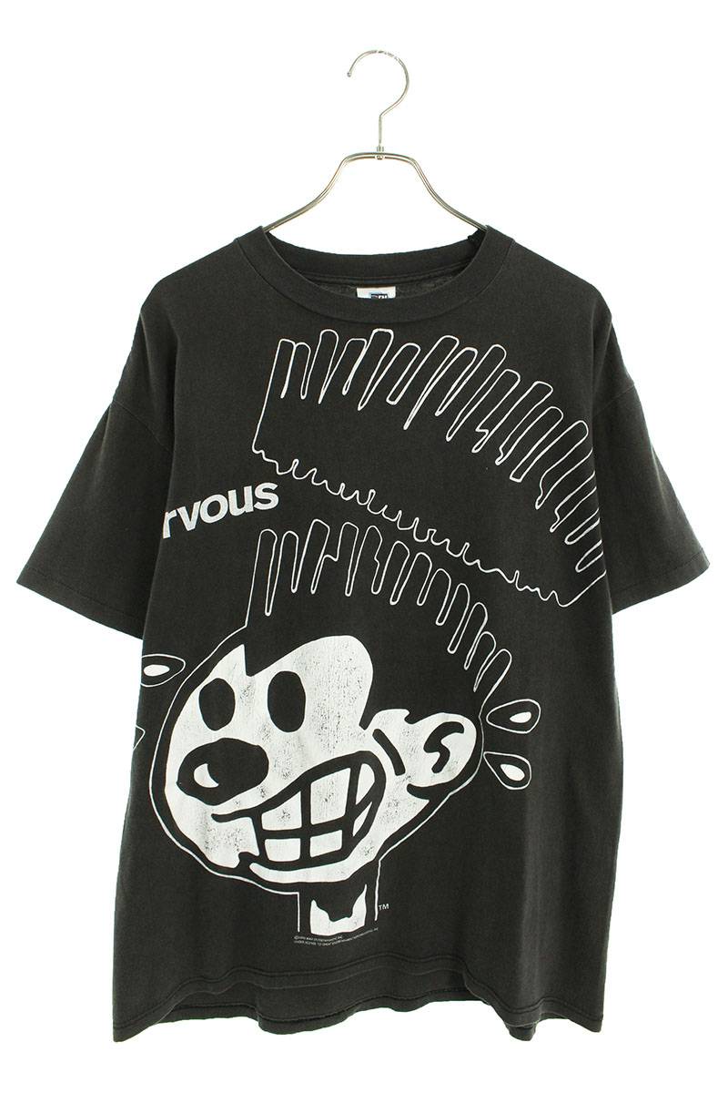 ヴィンテージ VINTAGE　サイズ:XL nervous records ナーバスレコード 両面プリントTシャツ(ブラック)【..