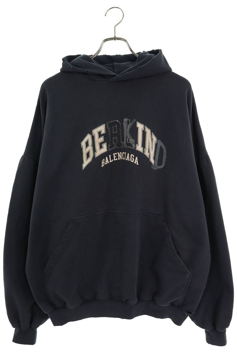 バレンシアガ BALENCIAGA　サイズ:2 ROUND HOODIE 761458 TPVD6 ラウンドロゴパーカー(ブラック)【303042】【FK04】【メンズ】【中古】bb212#rinkan*B