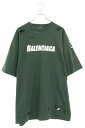 バレンシアガ BALENCIAGA　サイズ:M 651795 TKVB8 デストロイ加工ロゴプリントTシャツ(グリーン)【503042】【SB01】【メンズ】【中古】bb51#rinkan*A