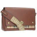 バーバリー Burberry　 チェック柄フラップレザーショルダーバッグ(ブラウン)【503042】【SB01】【小物】【中古】bb406#rinkan*B