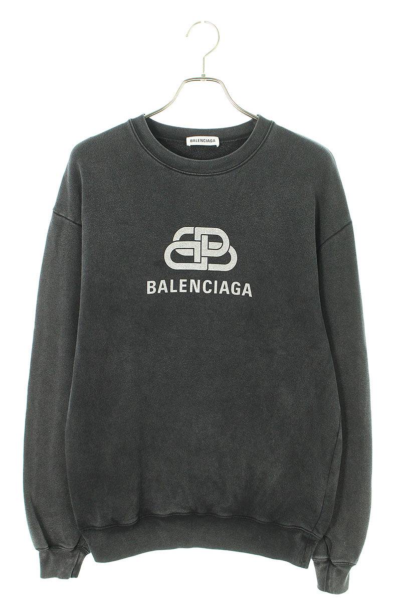 バレンシアガ BALENCIAGA　サイズ:S 578132 TGV74 ユーズド加工ロゴプリントオーバーサイズスウェット(ブラック調)【903042】【OM10】【メンズ】【中古】bb205#rinkan*B