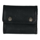 クロムハーツ Chrome Hearts　 WAVE MINI ウェーブミニ クロスボールボタンレザーウォレット財布(ブラック×シルバー)【803042】【SJ02】【小物】【中古】bb82#rinkan*S