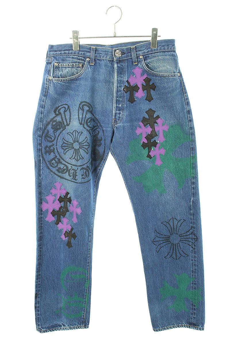 クロムハーツ Chrome Hearts　サイズ:32インチ STENCIL DENIM ステンシル ペイントデザインクロスパッ..