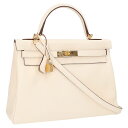 エルメス HERMES サイズ:32 ケリー32 B刻印 G金具トゴレザーハンドバッグ(ホワイト×ゴールド)【723042】【GZ11】【小物】【中古】bb34...