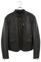 プラダ PRADA　サイズ:48 Black Leather Biker Jacket UPW423 2D02 ジップアップバイカーレザージャケット(ブラック)【323042】【SB01】【メンズ】【中古】bb131#rinkan*A