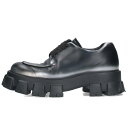 プラダ PRADA　サイズ:7.5 2EE356 モノリス ブラッシュドレザーシューズ(ブラック×シルバー)【804042】【SB01】【メンズ】【小物】【中古】bb380#rinkan*B