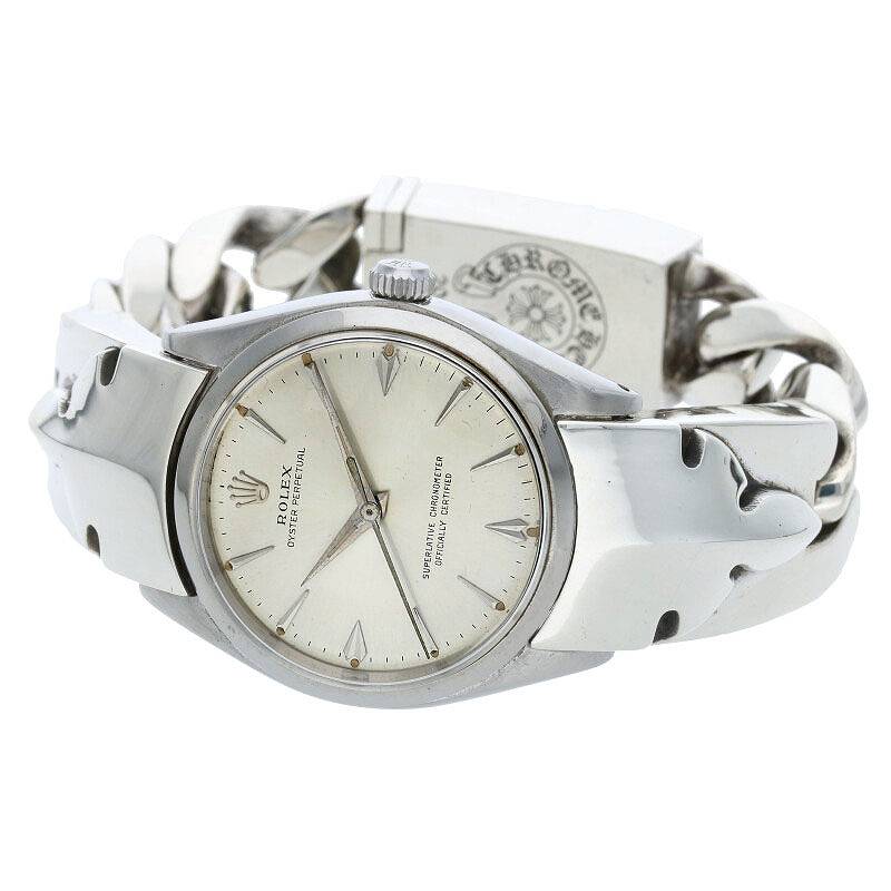 クロムハーツ Chrome Hearts　×ロレックス ROLEX Ref.1007 オイスターパーペチュアル フレアニークラシックリンクウォッチブレスレット腕時計(シルバー 173.00g)【414042】【OS06】【小物】【中古】bb33#rinkan*B