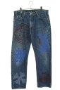 クロムハーツ Chrome Hearts　×リーバイス LEVI'S サイズ:33インチ STENCIL DENIM ステンシル ペイントデザインクロスパッチ付きデニムパンツ(ブルー×シルバー)【314042】【SJ02】【メンズ】【中古】bb82#rinkan*S