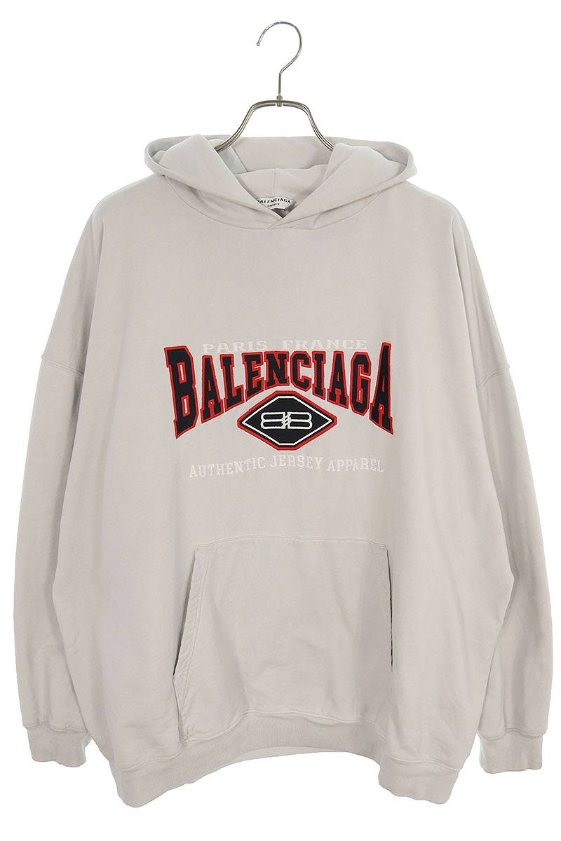 バレンシアガ BALENCIAGA　サイズ:XXS 22SS 620947 TMVB1 パッチロゴオーバーサイズフーディパーカー(ライトグレー)【124042】【SB01】【メンズ】【中古】bb154#rinkan*B