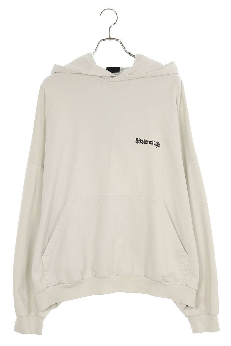 バレンシアガ BALENCIAGA　サイズ:1 23AW 713677 TOVP1 ロゴプリントプルオーバーパーカー(ホワイト調)【714042】【OM10】【メンズ】【中古】bb51#rinkan*B